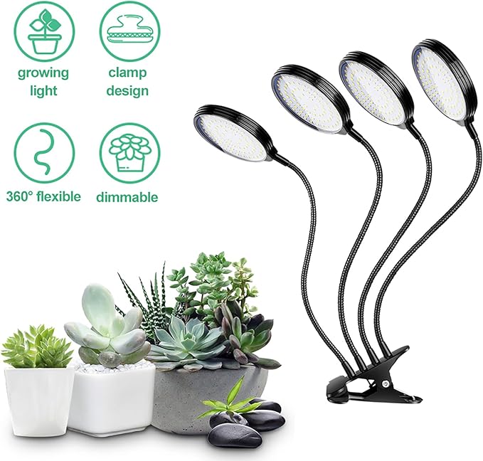 Plant Grow Light 5 Dimmable Levels Full Spectrum Height Adjustable Plant Growing Lamp with Timing Function for Indoor Plants (4 Heads)