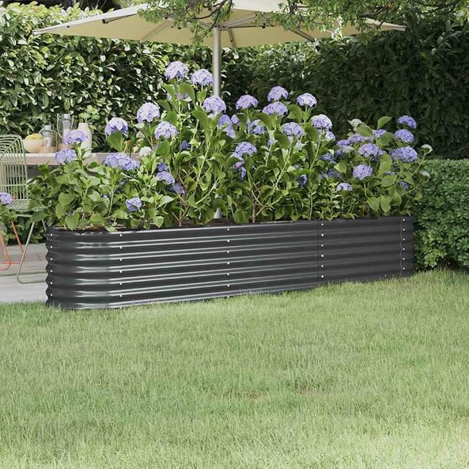 88.2 in Anthracite Powder-Coated Steel Raised Garden Bed Oval Large Outdoor Planter Spacious Elevated Box for Balcony Patio &amp Yard