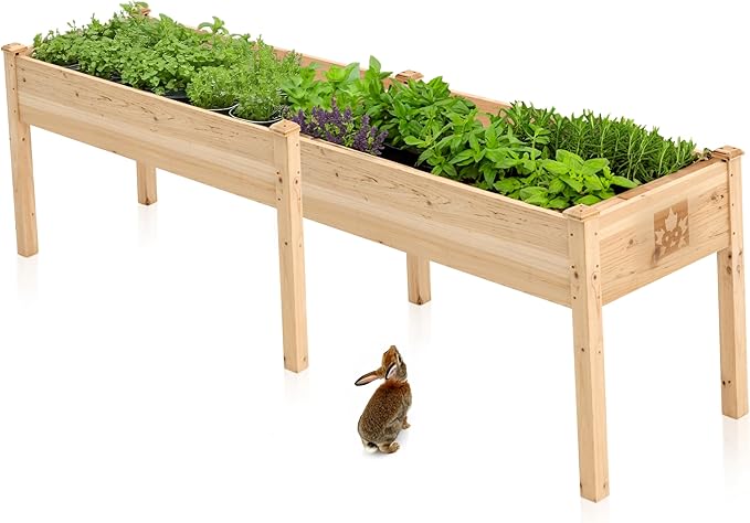 Raised Garden Bed with Legs 72x23x30 - Natural Cedar Wood Elevated Planter Box Veggies Herbs - 300lb Capacity - Natural