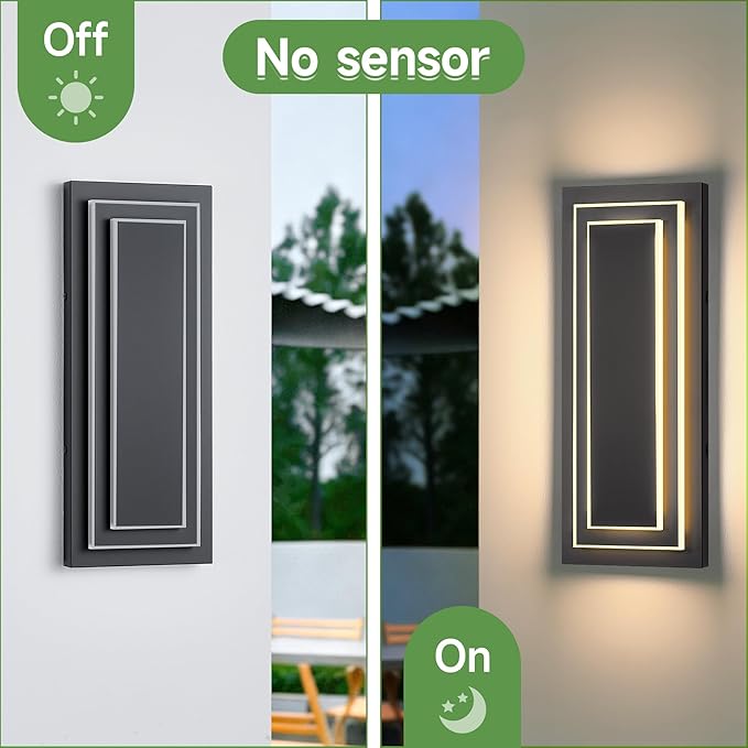 2-Tier Outdoor Front Porch Light FixturesModern Black Outdoor Wall Sconce15.7 in Waterproof Led Exterior Lights Outside Wall Lights for HouseGarage Patio with 24W 3000K Warm White 1 Pack