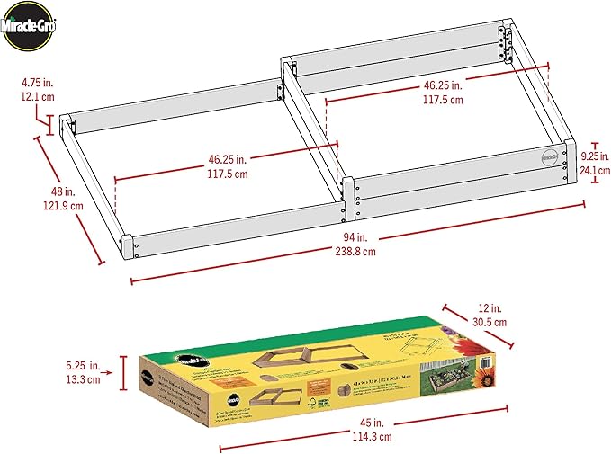 Miracle-GRO 4 x 8 Ft. 2-Tier Wooden Raised Garden Bed 19.2 Cu. Ft. Above Ground Garden with Powder-Coated Metal Brackets for Decks and Yards