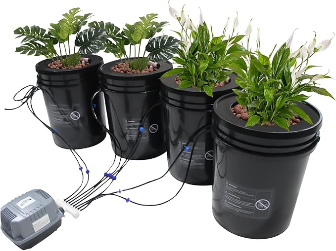 DWC Hydroponics Grow System 5 Gallon Deep Water Culture Hydroponic Bubbler Bucket Kit with Air Pump for Growing Fruits Crops Vegetables
