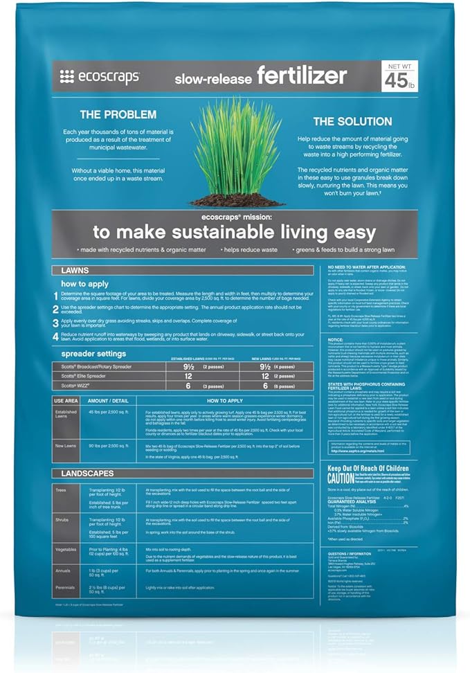EcoScraps Slow-Release Fertilizer Made with Recycled Nutrients and Organic Matter Covers up to 2500 sq. ft. 45 lbs.