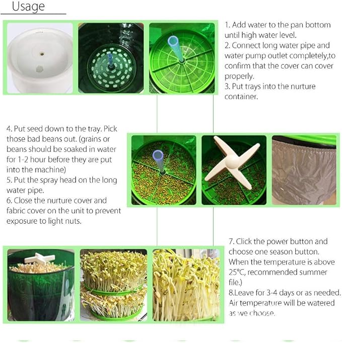 Automatic Bean Sprouts Machine 2 Layers Intelligent Large Capacity Seed Grow Sprouts Maker Microgreens Growing Kit for Radish Alfalfa Wheatgrass
