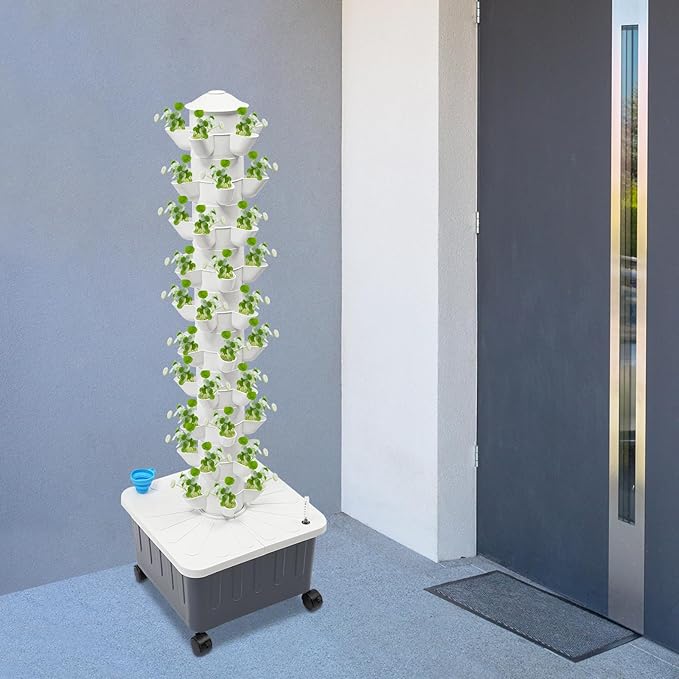 Hydroponics Growing Box Kit 50-Plant Vertical Vegetable Tower Hydropoic Tower for Soilless Cultivation Herbs Fruits Vegetables Plant Gift for Gardening Lover