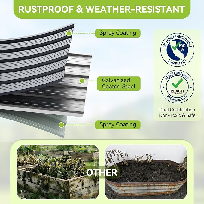 Ohuhu 6x3x1.9FT Metal Raised Garden Bed Outdoor Reinforced Galvanized Steel Rustproof Planter Box 100% Non-Toxic 256 Gal Large Capacity Heavy Duty Raised Beds for Growing Vegetables Flowers Herbs