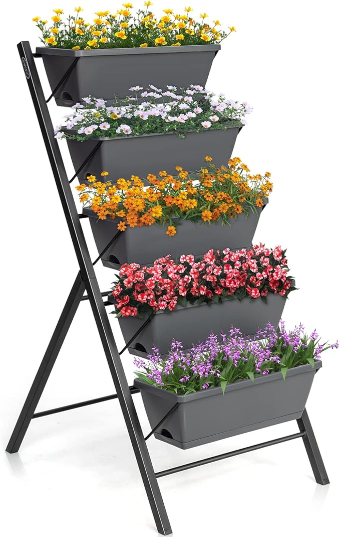 S AFSTAR 5-Tier Vertical Garden Planter 5-Layer Raised Garden Bed with 5 Detachable Planter Boxes &amp Metal Frame Indoor Outdoor Elevated Planting Containers for Flower Vegetables Fruit Herbs