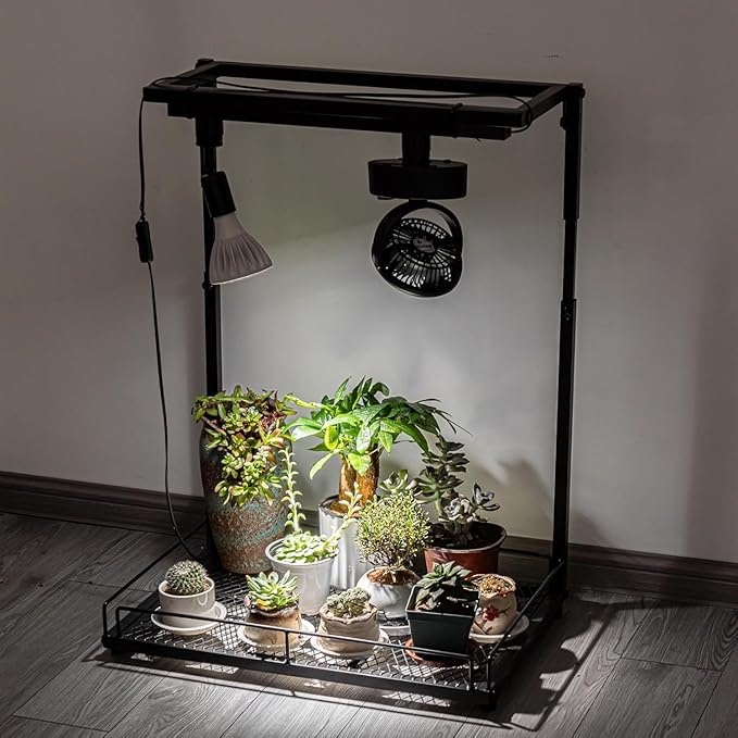 1x 19.6 in Track with Timer Switch Plug in Cord 3X Track Light Adjustable Angle 1x Adjustable Wind Speed Mini Fan Track Mount for Indoor Plants Shelf
