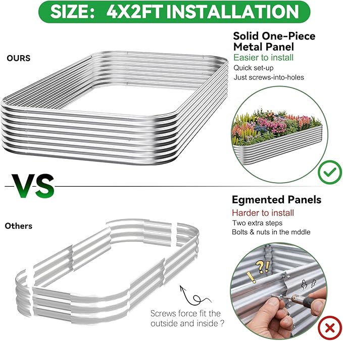 4 Pack Corrugated Galvanized Steel Raised Garden Bed Outdoor Metal Above Ground Garden Bed for Vegetables and Flowers Raised Beds for Gardening-4x2FT
