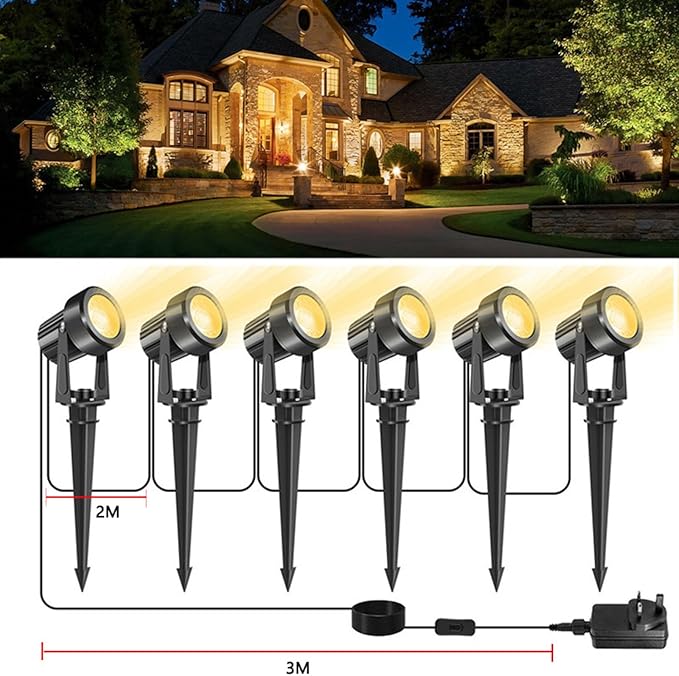 6in1 3000kOutdoor Landscape Lighting 6In1 Pack Outdoor Spot Lights LED Landscape Lighting for Yard Plant Lawn Garden IP65 Waterproof 3000K Warm White