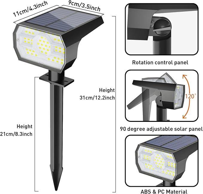 NYMPHY Solar Lights Outdoor Waterproof IP68 56 LED 3 Lighting Modes Solar Powered Garden Yard Spot Solar Lights for Outside Landscape- 4 Pack (Cool White)