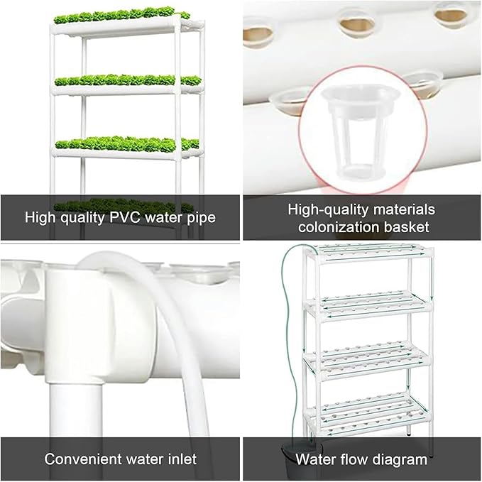 4 Layers 108 Plant Sites Hydroponic Growing System Home Indoor Planting Kit with Water Pump Pump Timer &amp Pulley Foot Hydroponic Grow Kit for Leafy Vegetables-//