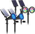 T-SUNUS Color Changing 7 LED Solar Spotlights &amp 4 LED Blue Solar Lights IP65 Waterproof Security Light Landscape Light Auto-on/Off Wall Light Angle Adjustable for TreePatioYardGardenDriveway