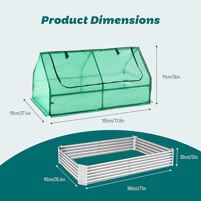 Raised Garden Bed with Cover - 2 Large Zipper Mesh Screen Windows Mini Greenhouse - Roll-up Zippered Window Waterproof UV-Resistant Hot House - for Gardening Flowers Vegetables 73 x 38 x 91