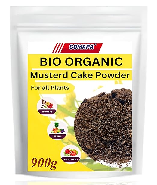 Somapa Organic Mustard Cake Powder (100% Pure) - Natural Plant Food Fertilizer for All Plants | Rich in Nitrogen | Soil Conditioner for Home Gardens Potted Plants &amp Lawns 900g Resealable Pack