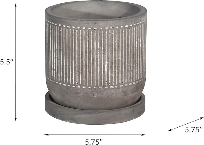 6 LINE Pattern Planter W Saucer Gray