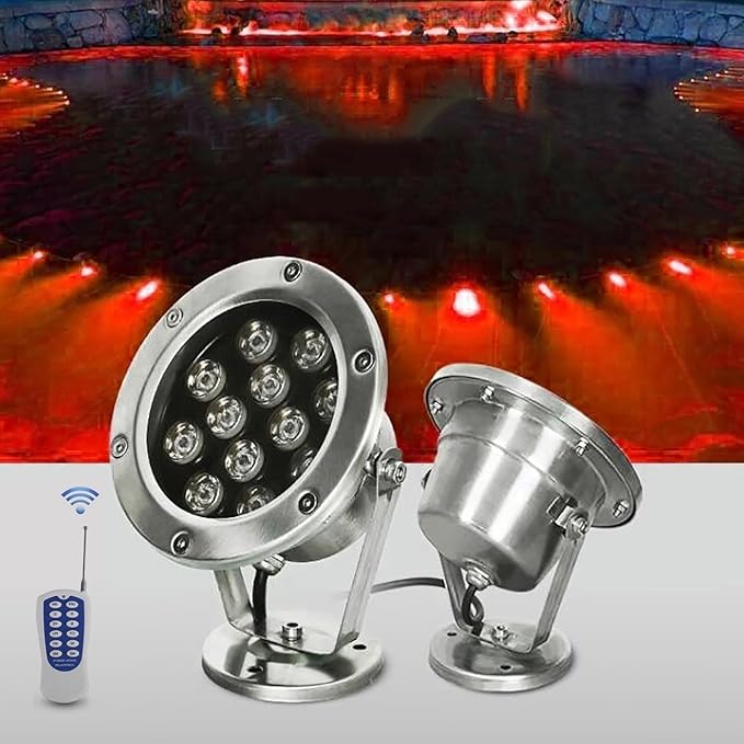 Underwater Pond Spotlight - Rotating Outdoor Spotlight 12V IP68 Waterproof RGB Garden Spotlights Adjustable Ground Lighting Floor Lamp/Underwater Light/LED UnRGB (Red Green Blue) 18W