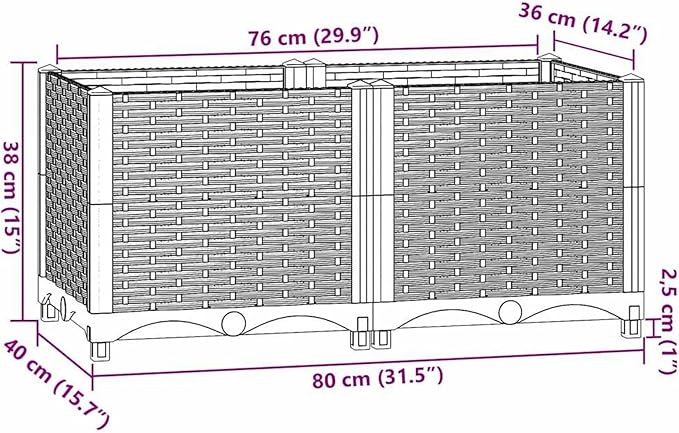 Elegant Raised Planter Bed - Large Capacity for Plants Vegetables Herbs and Flowers - Brown Polypropylene - 80 x 40 x 38 cm - Easy Assembly Required