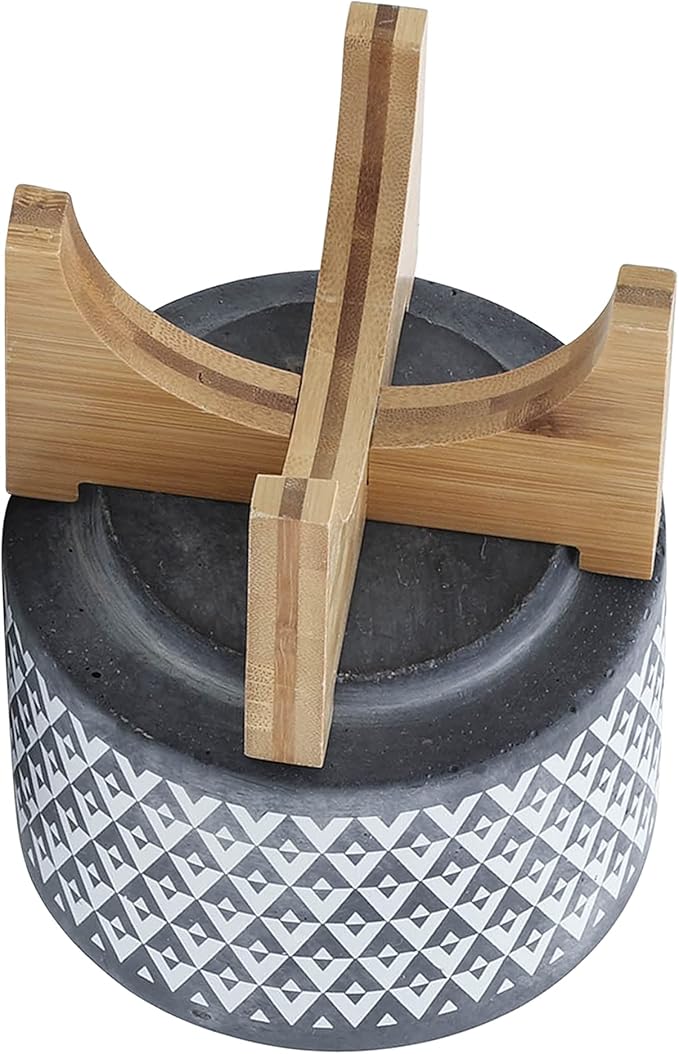 Ceramic 5 Planter ON Wooden Stand Gray QF518