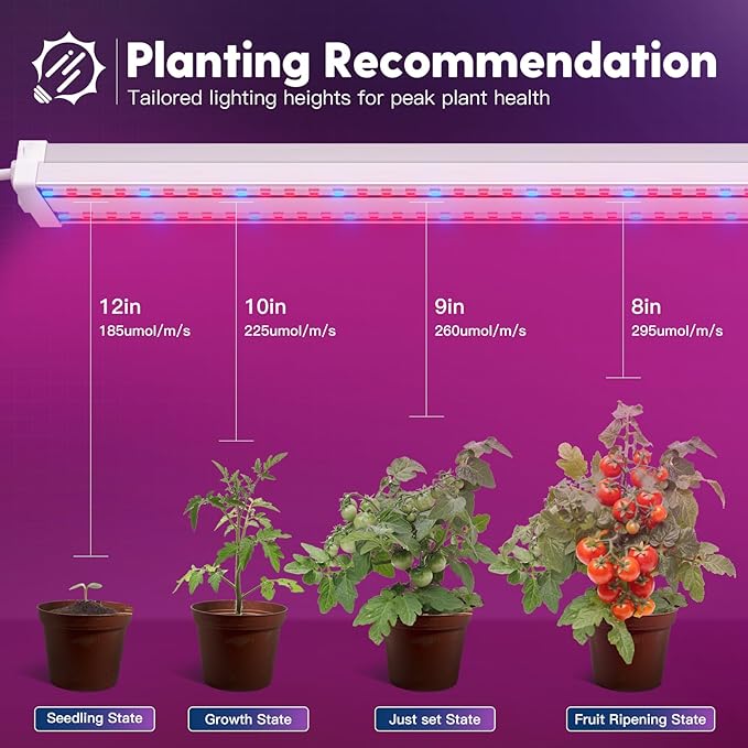 FREELICHT 4 Pack 4ft LED Grow Light 60W (350W Equivalent) Red Blue (660nm+460nm) Full Spectrum Grow Light for Indoor Plants Hanging Plug in Grow Lamp for Hydroponic Greenhouse Plants Seedling Veg