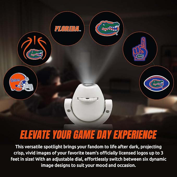 Sporticulture NCAA American Football Florida Gators - Adjustable Led Mini Spotlight Projector with 6 Team Logo Designs - Portable &amp Rechargeable Spotlight - Battery-Operated - 4.375” x 3.125”