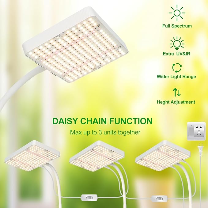 Desk Grow Light Bright Tabletop Grow Lights for Seed Starting Seedlings Bonsai 25 Watt Power Draw NO Need Adapter 16-24 Height Adjustable Daisy Chain Function