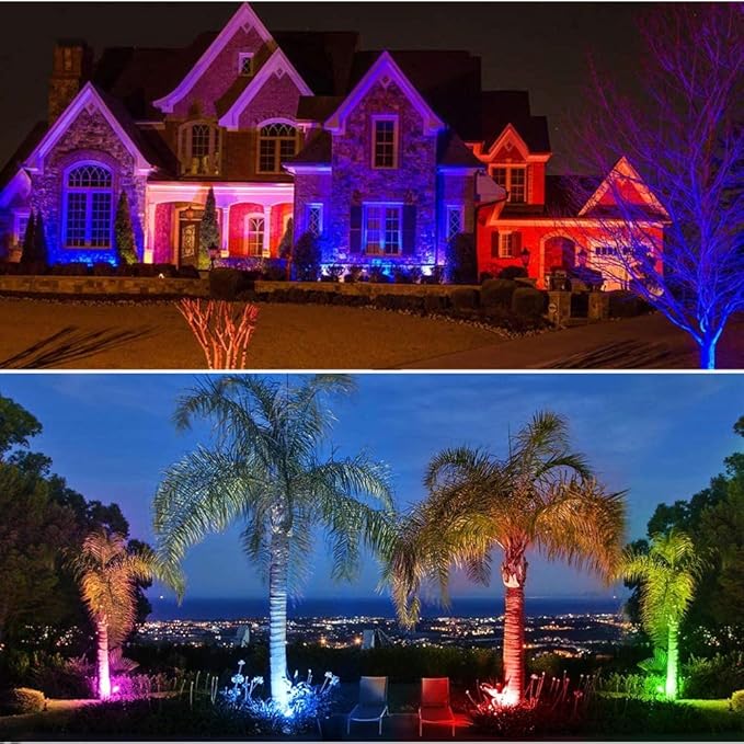 Pack of 2 Outdoor LED Landscape Lights Waterproof Spotlight with Spike Stand and Plug for Driveway Outdoor Lawn Lighting Flood Garden Yard (6W Plug RGB)