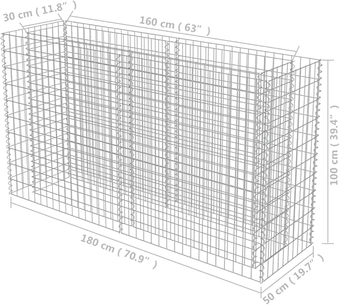 Gabion Raised BedRaised Bed Outdoor Garden Stone Basket Planter Raised Vegetable BedSteel Garden Decoration Galvanized Steel 70.9x19.7x39.4