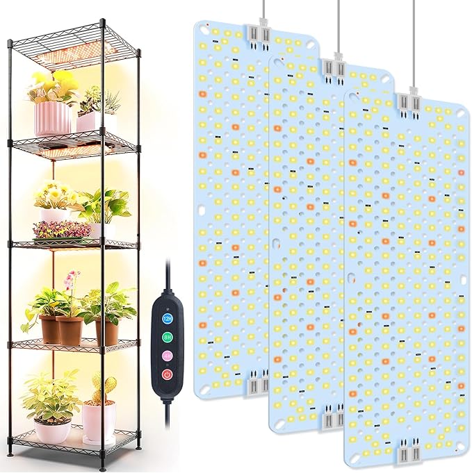 3Pack Panel Grow Lights for Indoor Plants Seed Starting Vegetables Pot Plants Bonsai with Timer Ultra-Thin Under Cabinet &amp Shelf Full Spectrum LED Plant Growing Lamps Multi-Panels Free Conne
