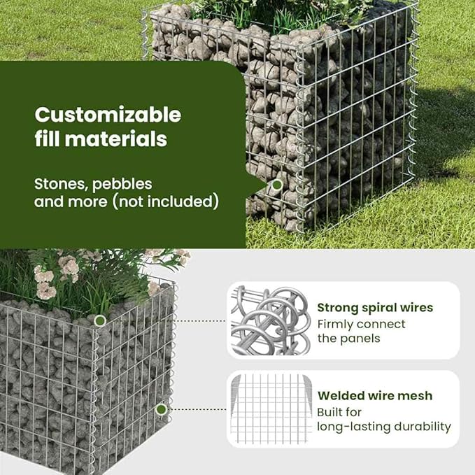 vidaXL Gabion Raised Bed in Durable Galvanized Steel - 19.7x19.7x19.7 - Easy Self Assembly - Silver Color Perfect for Gardens or Patios