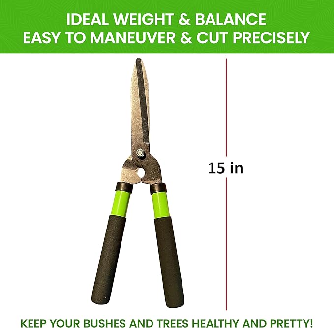 GARDEN GURU Hedge Shears Clippers for Trimming &amp Shaping Borders Boxwood Decorative Shrubs Bushes Grass – 15 inch High Carbon Steel Gardening Hedge Clippers &amp Shears with Comfort Grip Hand