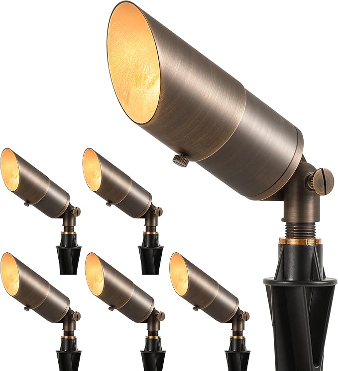 LUTEC Solid Brass Low Voltage Landscape Lighting 12V Heavy Duty Waterproof Landscape Spotlights Adjustable Bronze Uplights Outdoor Fixtures for Garden Yard Pathway Tree Without Bulb 6 Pack