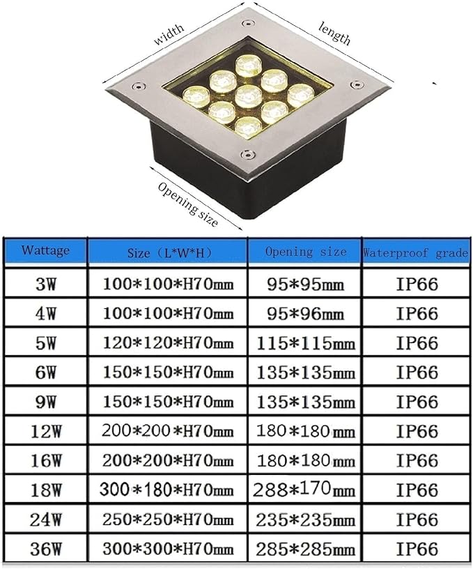 Outdoor Buried Lights 12V Low LED Square Landscape LightsYellow-4w