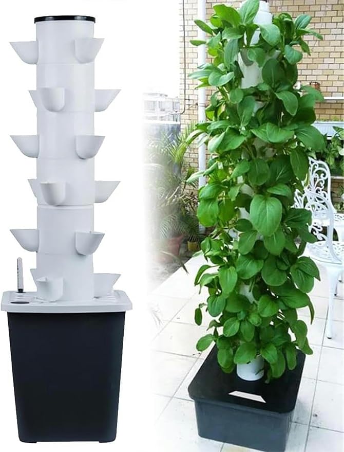 Hydroponics Growing Tower System 30 pods Vertical Indoor Herb Garden Germination Kit Smart Garden with Hydrating Pump for Herbs Fruits and Vegetables 10L Water Tank