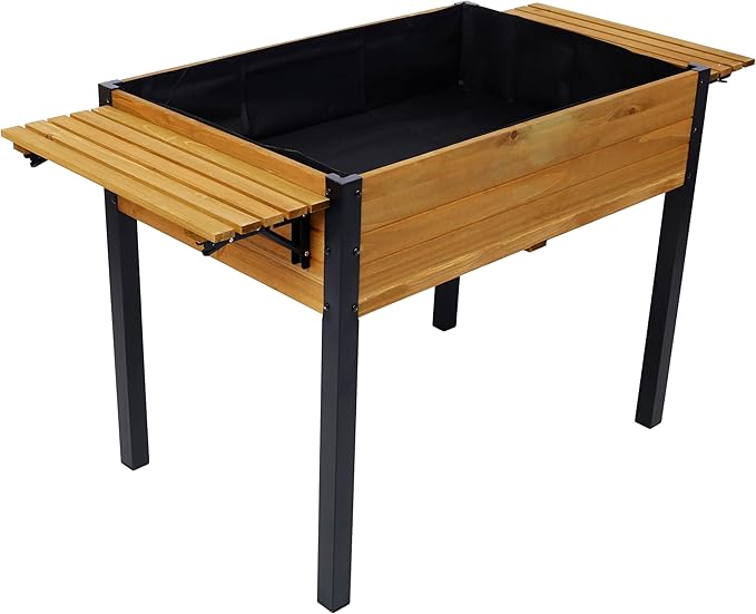 Raised Garden Bed Metal Leg Wood Planter Boxes with Folding Storage ShelfElevated Planter Box for Growing Fresh Herbs Vegetables Flowers Great for Outdoor Patio Deck Balcony