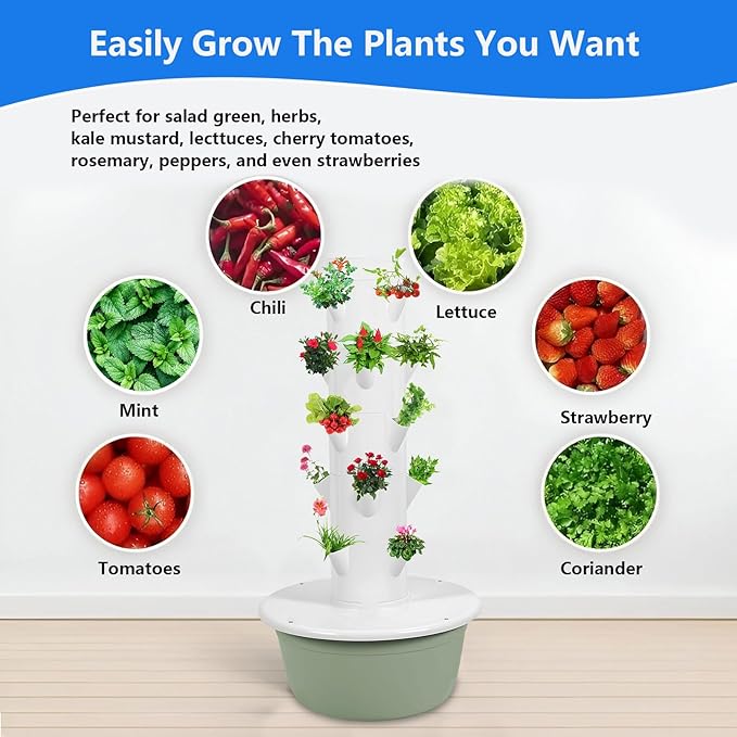 AIZYR 5 Layer Hydroponic Growing Tower System Hydroponic Tower Vertical Planter Tower Outdoor Indoor Garden Growing System Kit Automatic Watering