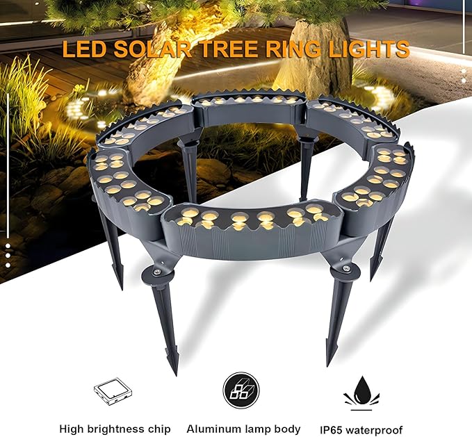 Garden Solar Lights LED Solar Landscape Spotlights for Big Tree Outdoor Ring Tree Light Made to Last(Yellow LightPack of 4)