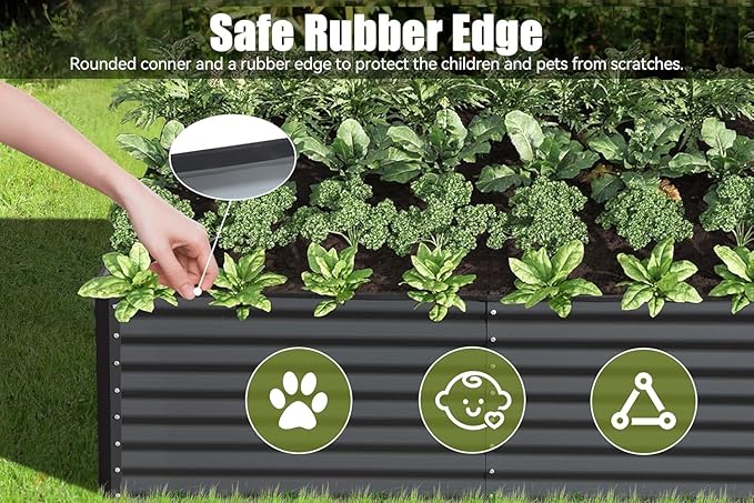 6x3x2ft Galvanized Raised Garden Bed Outdoor Planter GBoxes Large Metal Planter Box for Gardening Vegetables Fruits Flowers Dark Gray