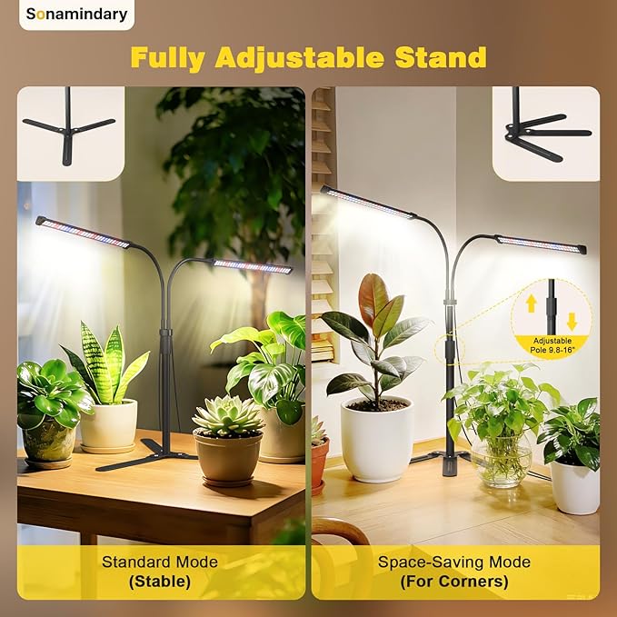 Grow Lights for Indoor Plants 9V 5700K 120LEDs Full Spectrum Plant Lights for Indoor Growing Height Adjustable 9.8-35'' with Stable 360° Flexible Arm Auto 4/8/12H Timer 5 Brightness Levels