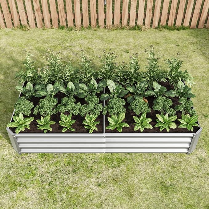Heavy-Duty Galvanized Steel Raised Garden Bed for Outdoor Vegetable Herb and Flower Planting – Rust-Resistant &amp Durable (Silver with 6x3x1ft)
