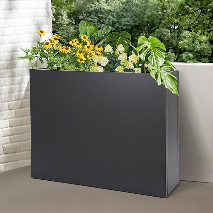 Metal Raised Garden Bed 36 * 10 * 28in Steel Rectangular Planter Flower Box with Intermediate Shelf for Indoor Outdoor Balconies Gardens Decks Patios Decks Front Porches (Black)