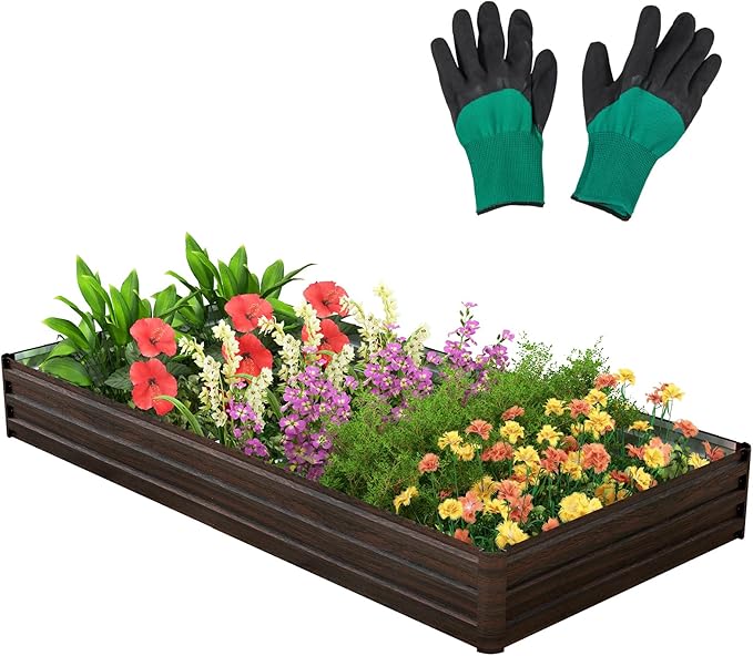 S AFSTAR 8 x 4 x 1 ft Metal Raised Garden Bed Above Ground Garden Bed with Open-Ended Base Reinforced Bracket Large Outdoor Planter Box Rectangular Raise Garden Beds Veggies Flower Herb Fruit (1)