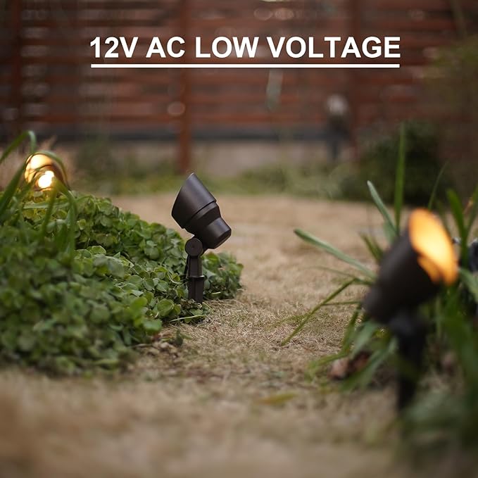 GOODSMANN Low Voltage Landscape Flood Lights 8PK Kit 3W LED 200 Lumen Outdoor Spotlights 3000K Warm White Replaceable LED Outside Hardwired Lighting with Metal Stakes Cable Connectors Replaceable