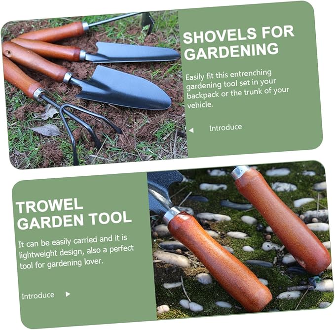 Homoyoyo 4pcs Mini Garden Tool Set with Extended Narrow Shovel Triple-Claw Rake Dual-use Hoe Rake and Soil Spoon – Small Hand Shovels for Digging Planting and Potting in Home Garden