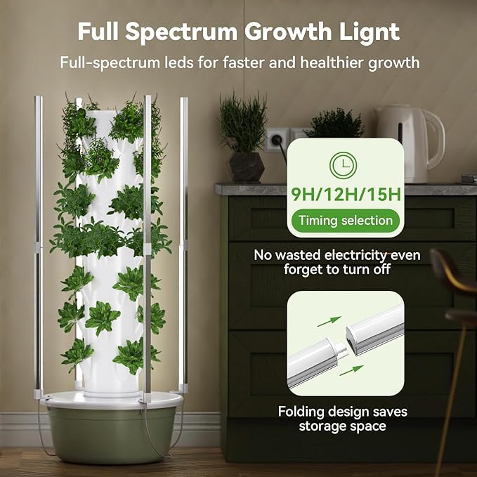 BAOSHISHAN Hydroponics Growing Tower 7-Layer 28pod Hydroponic Tower with Foldable LED Light Space-Saving Indoor Vertical Hydroponics Growing System for Vegetable Herb Fruit