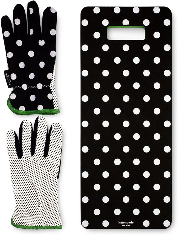 Kate Spade New York Garden Kneeler and Gardening Gloves for Women Cute Garden Tool Set with Thick Kneeling Pad and Yard Gloves Picture Dot