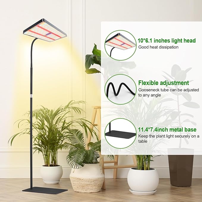 yadoker Grow Light for Indoor Plants286 LEDs Full Spectrum Standing Plant Grow Light with 4H/8H/12H Timer10-Level Brightness 51 AdjustableFlow Grow Lamp for Tall Large Indoor Plants