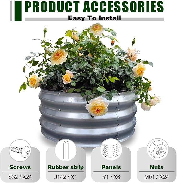 GrowHaus 2Pack 2x2x1FT Galvanized Raised Garden Bed Planter Boxes Outdoor Round Metal Garden Beds for Planting Vegetables Flowers Herbs Silver