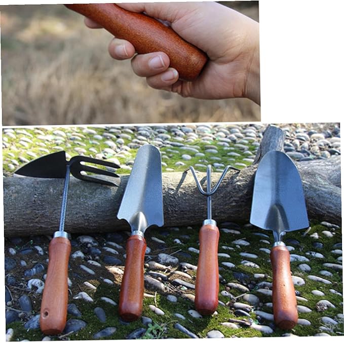 Yardwe Mini Garden Tool Set with 4 Thickened Stoving Varnish Iron Shovels and Wooden Handles for Planting and Landscaping in Home Gardening