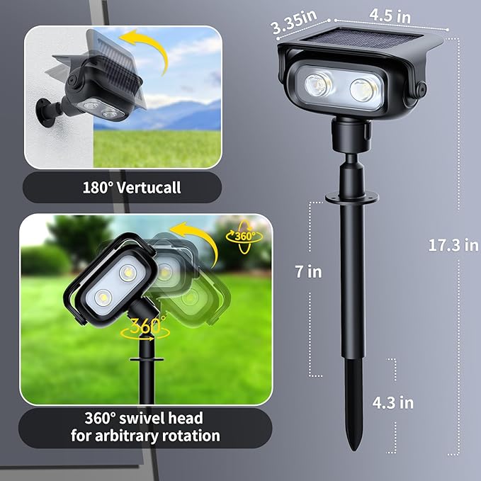 ROSHWEY Solar Landscape Spot Lights Spotlights Outdoor Waterproof with 2 Brightness Mode Landscape Lighting Solar Lights for Garden Yard Pathway (Cool White 10 Pack)